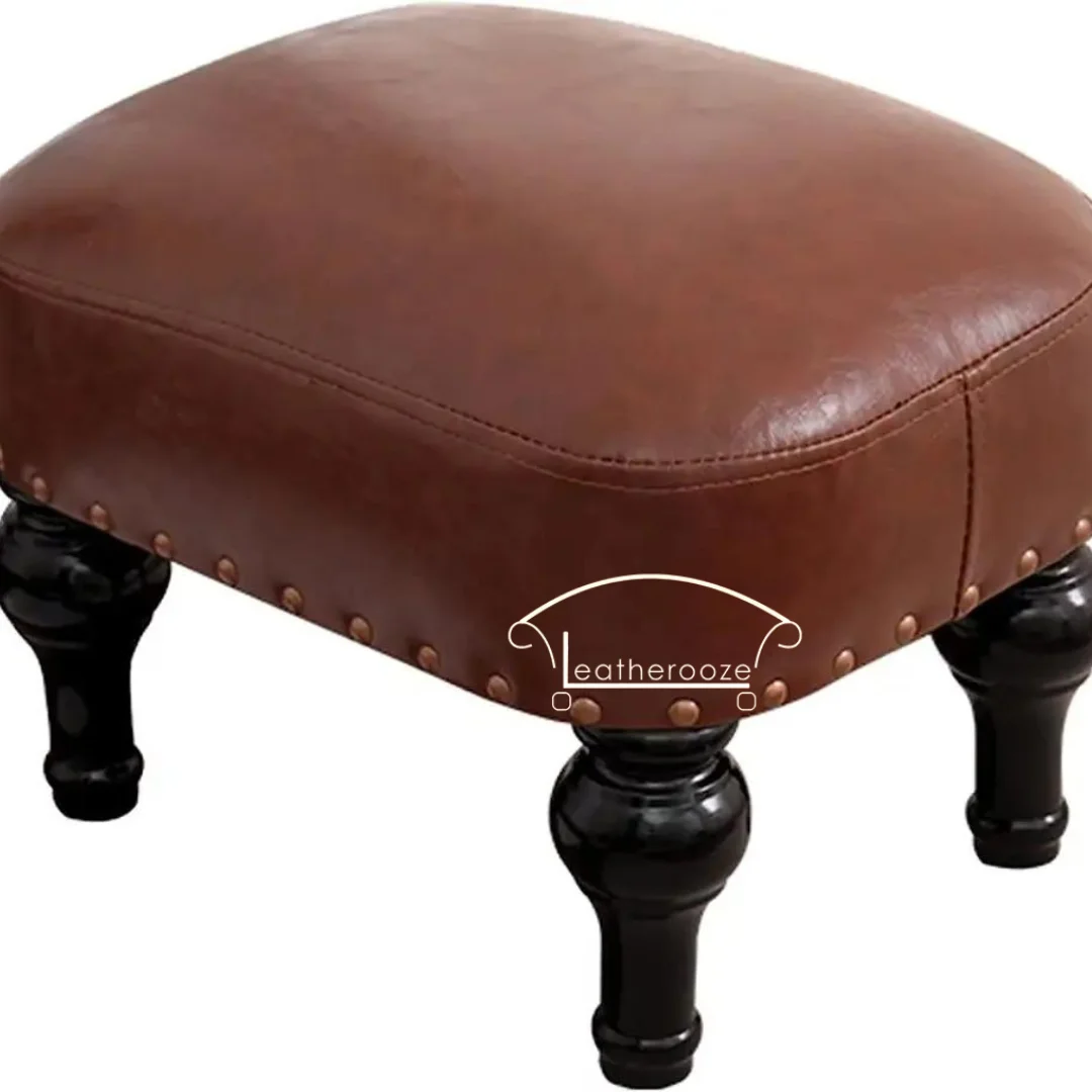 Leather Footrest Wood Ottoman Foot Stool Ottoman Wood Footstool