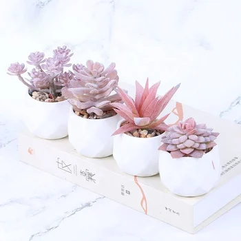 Decorative Vintage Succulent Ceramic Bonsai  Mini Pink Artificial Succulent Creative Home Decor With Succulent Plants DS38