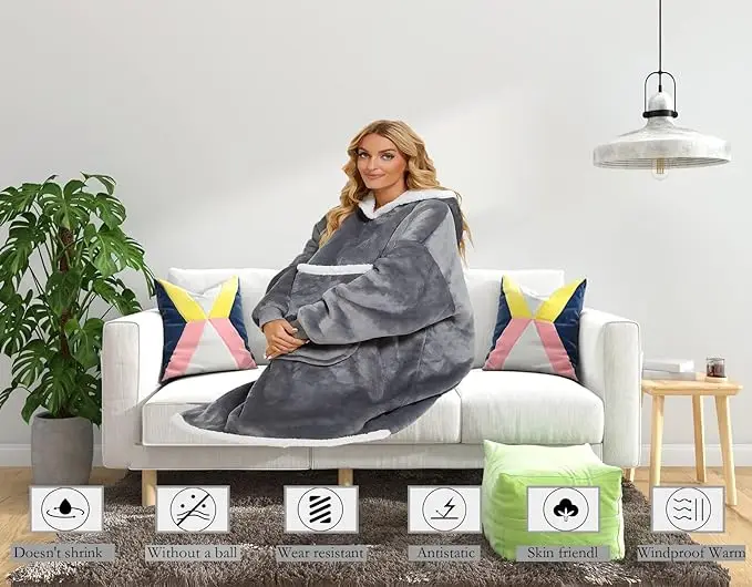 High Quality Hoodie Blanket Sienna Extralong Hoodie Blanket Twosided Giant Pocket Wearable