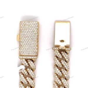 10 MM Sterling Silver Yellow Gold Plated Moissanite Miami Cuban Link Fancy Bracelet Hip Hop Jewelry High-quality Anniversary