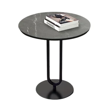 Modern Dark Gray Stylish Coffee Table Top Design Round Side Table Metal Base Awesome Table For Decoration