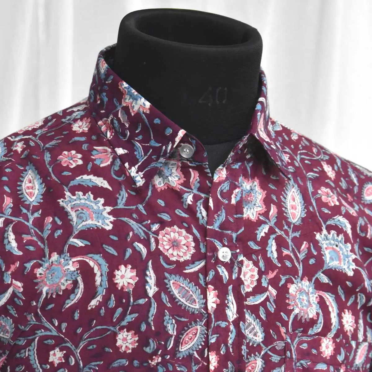Men's Striped Cotton Cambric Shirt Indian Hand Block Printed Soft and on Sale at Best Price for Spring Season