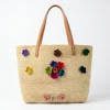 natural embroidered with multi color raffia