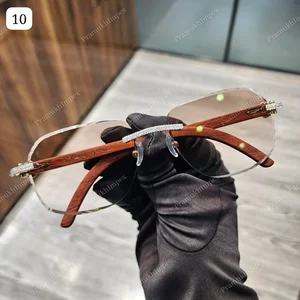 PramukhImpex SS223 VVS Moissanite Diamond Sunglasses Hip Hop Jewelry Men Women Fashion Brown Anti-Reflective Lens Pass Diamond