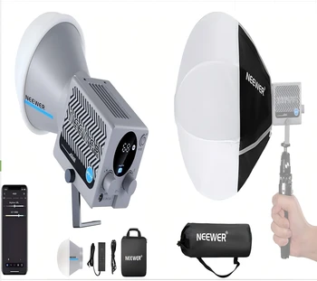 NEEWER HS60B Mini Video Light with App Control, 60W Handheld Portable Bi Color COB LED Continuous Output Lighting with NS7L 12"