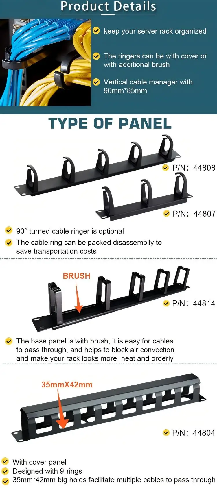 Gcabling Server Rack Cabinet Cablemanagement 1U 19 Inch Cable Wire ...