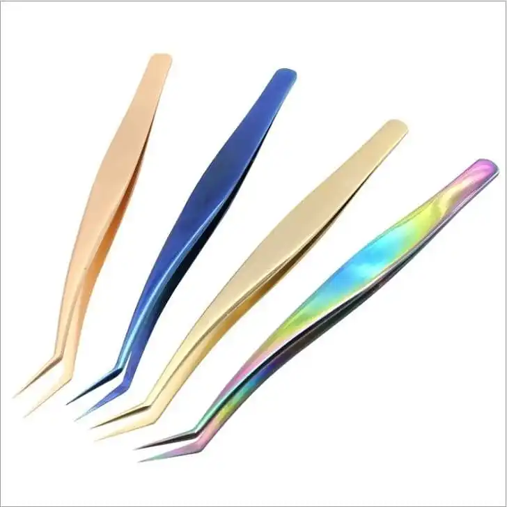 Eyelash Tweezers In Black Color With Gold Tip In Different Models With Custom Logo And