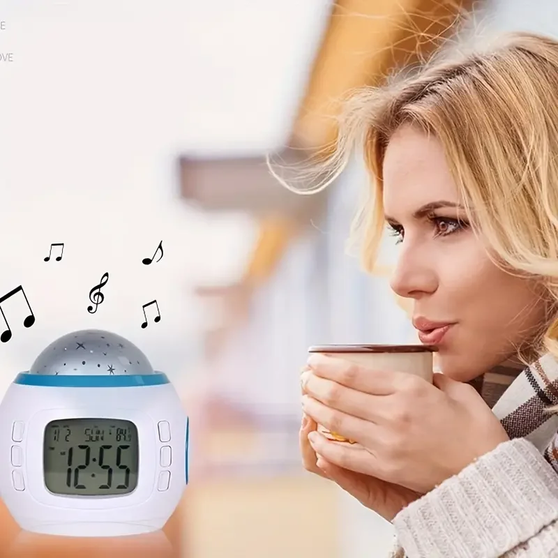 Natural Sound Music Player Sky Moon Time Wall Projection Alarm Clock