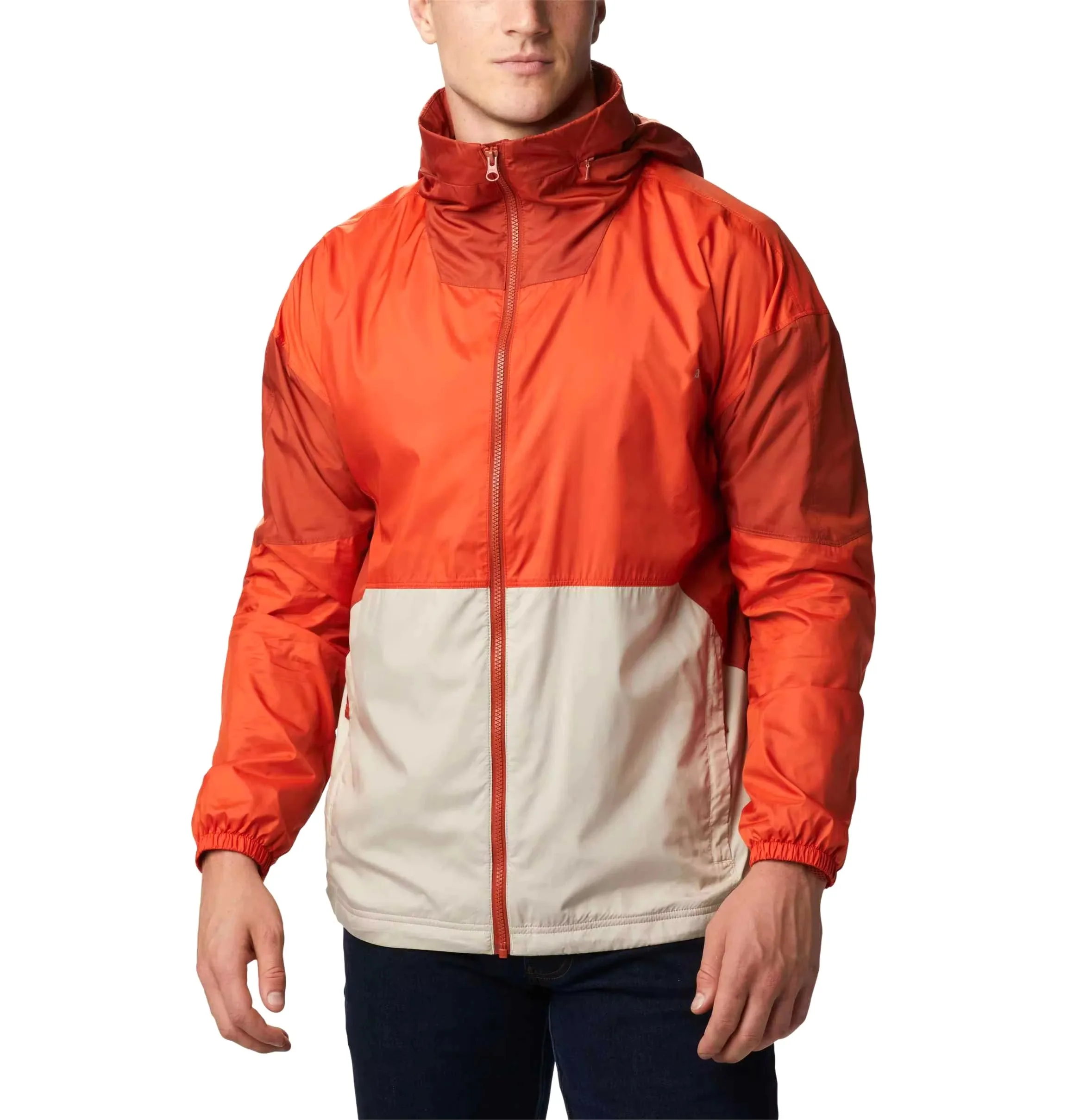 Wholesale High Quality Orange Color Zip Up Hooded Wind Breaker
