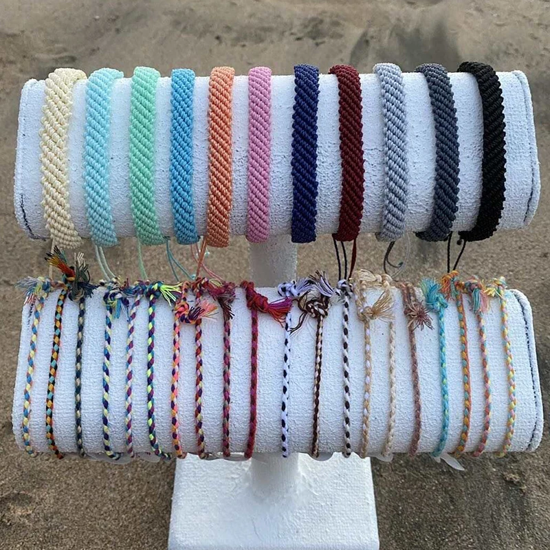 Wholesale Waterproof Woven Wax Thread Wrap Bracelet Imple Rope Knot Bracelet Friendship Bracelet for Men and Women,2 Sets