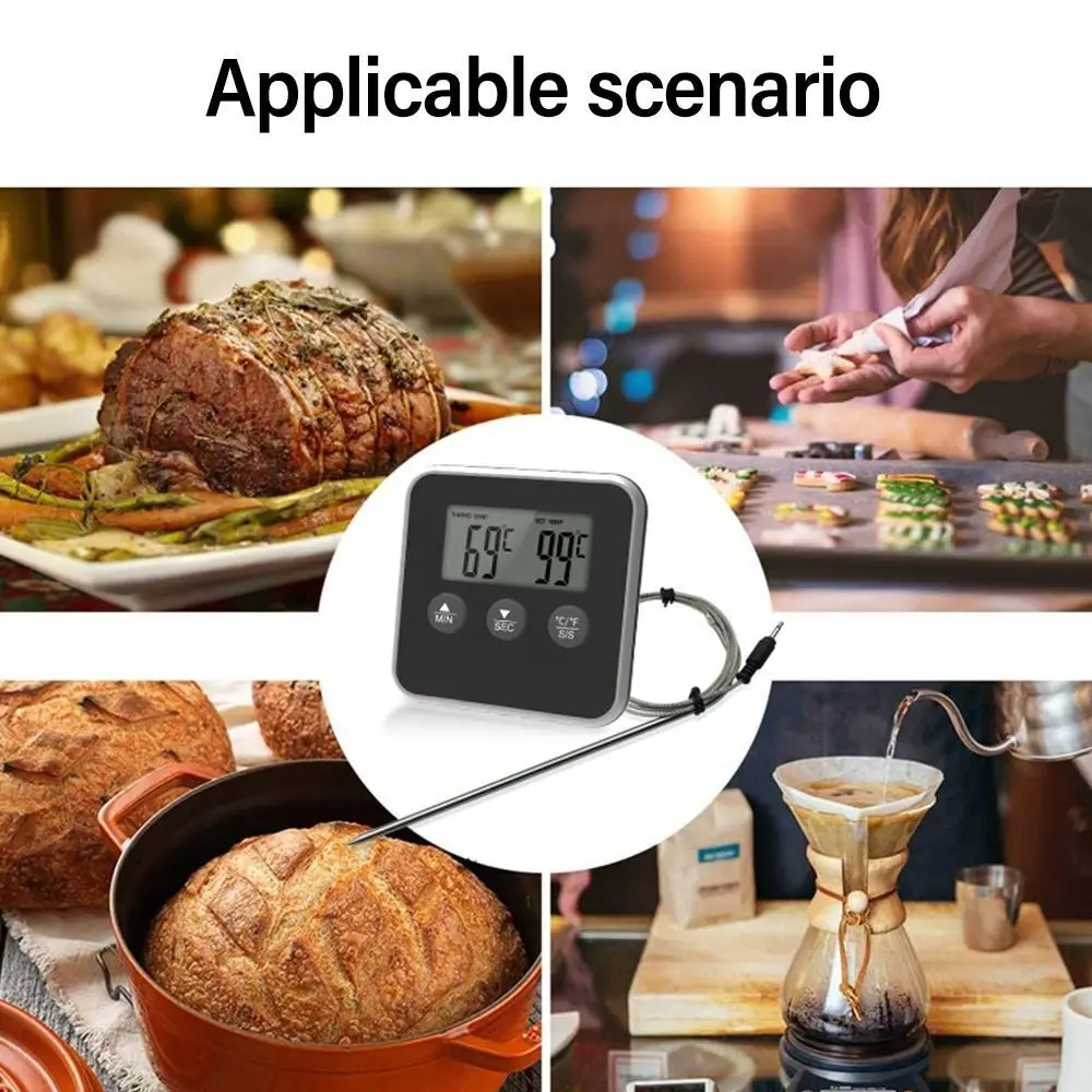 Lcd Digital Thermometer Timer Remote Probe Oven Kitchen Meat Barbecue Bbq Cooking Food Thermometer With Probe