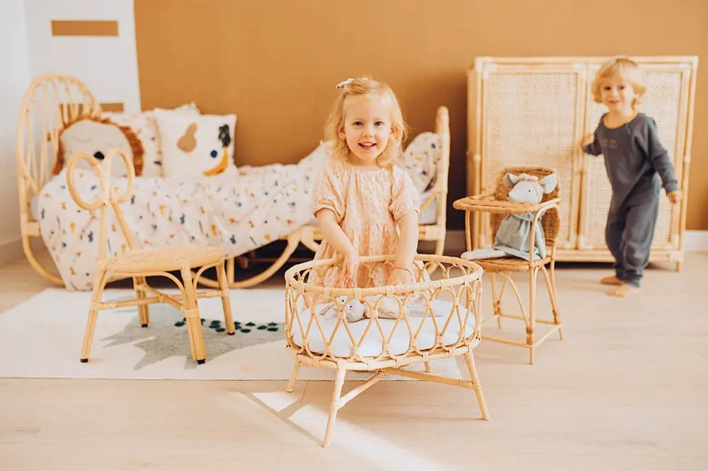 Children Pretend Toys Miniature Baby Doll Cribs Set Cradle Crib