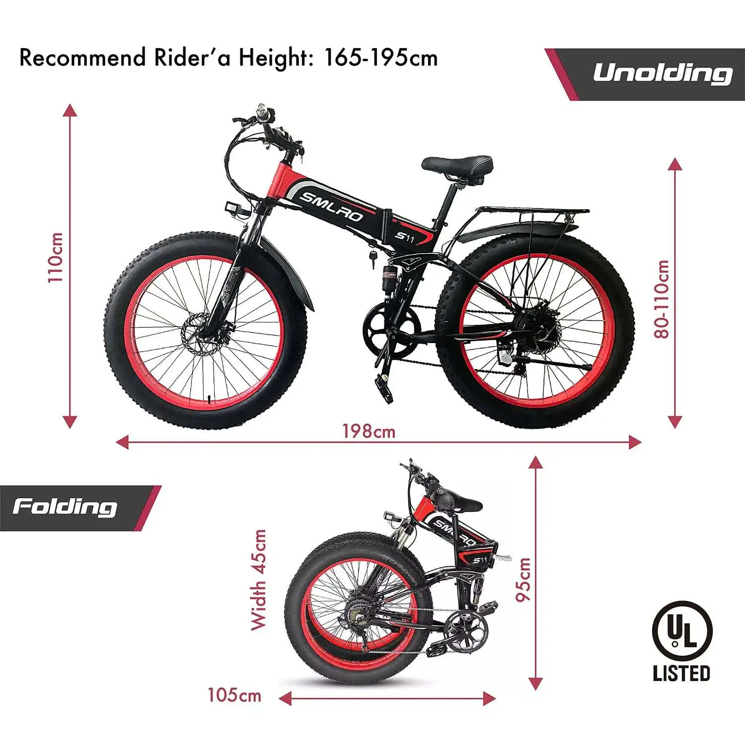 SMLRO S11 Full Suspension Folding Mountain Snow Bike  350W 500W 700W 1000W