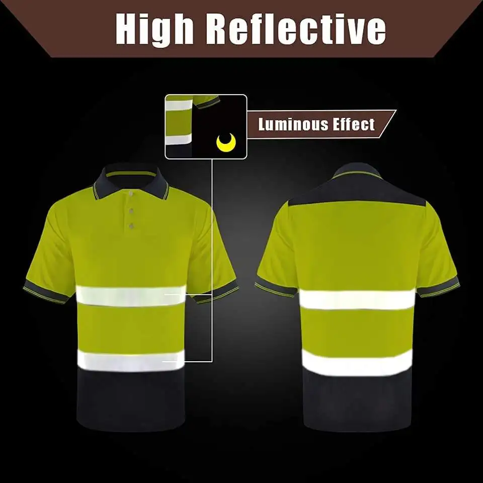 Hi Vis Reflective T Shirt Safety For Construction Workwear High Visibility Polo Short Sleeve