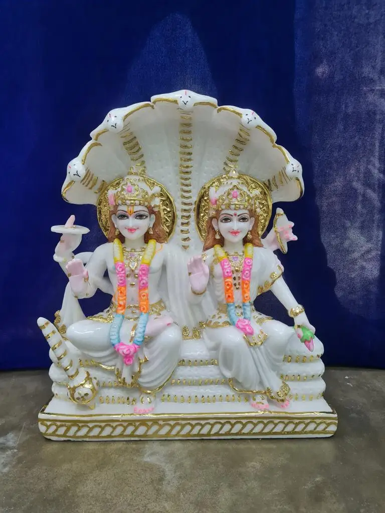 Lakshmi Narayan Statue Marble Vishnu Laxmi Statue Made In Natural White ...