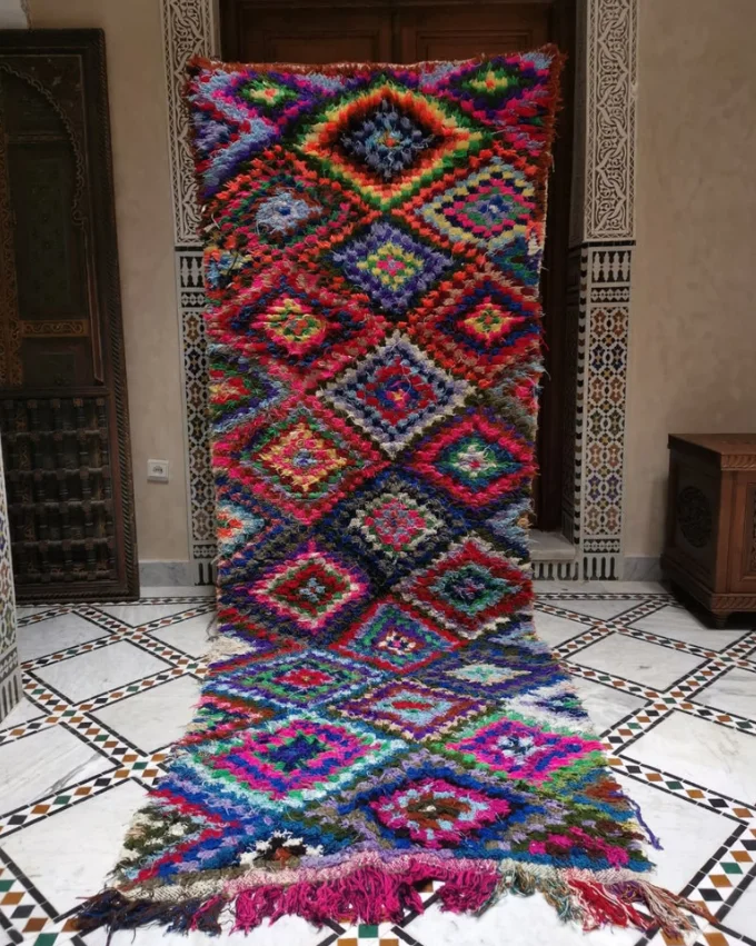 Vintage Moroccan Handmade Berber Boucherouite Rug Authentic Large