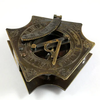 SARA NAUTICAL Antique Brass Sundial Compass - 3 Inch Functional Sundial & Compass In Wooden Gift Box