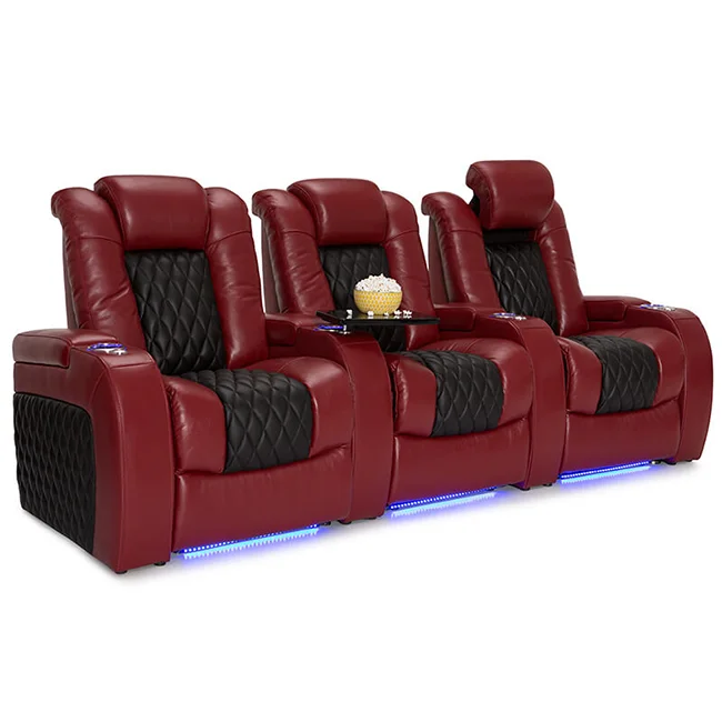 Cy Top Grain Leather Power Reclining Movie Theater Sofa Vip Seating