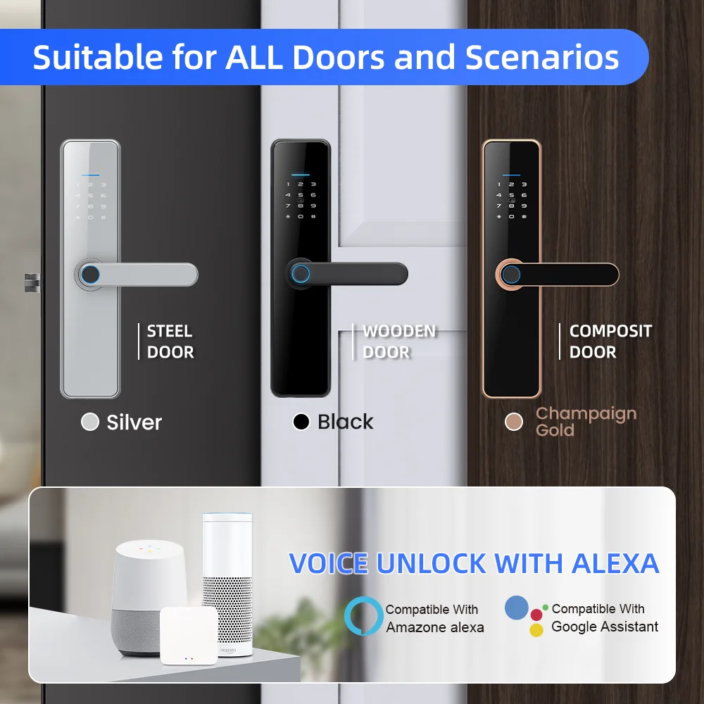NeweKey Remote Unlocking With Tuya App Fingerprint Password For Home HIgh Security Smart Door Lock