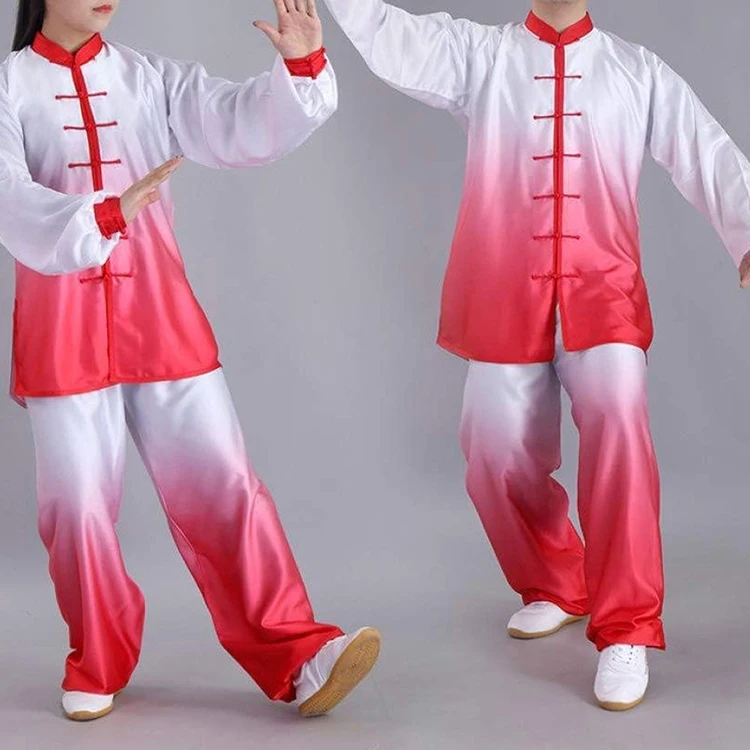 Professional Logo Sun Fade Kung Fu Uniforms Martial Arts Karate Clothing Frog Button Elastic Cuff Kung Fu Uniform Unisex