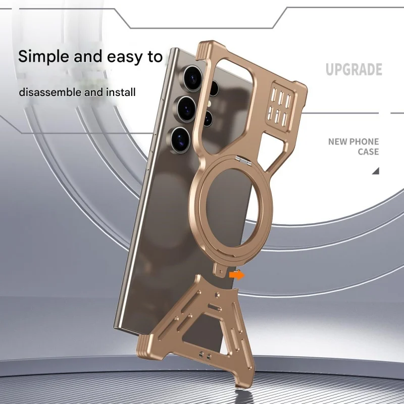 Aluminum Metal Frameless Heat Dissipation Magnetic Phone Case for Samsung S22 S23 S24 S25 Ultra With 360° Stand Shockproof Cover