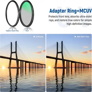 NEEWER 58mm 5-in-1 Magnetic Lens Filter Kit, Includes Neutral Density ND1000+MCUV+CPL+Adapter Ring+Filter Cap with 42-Layer detail image