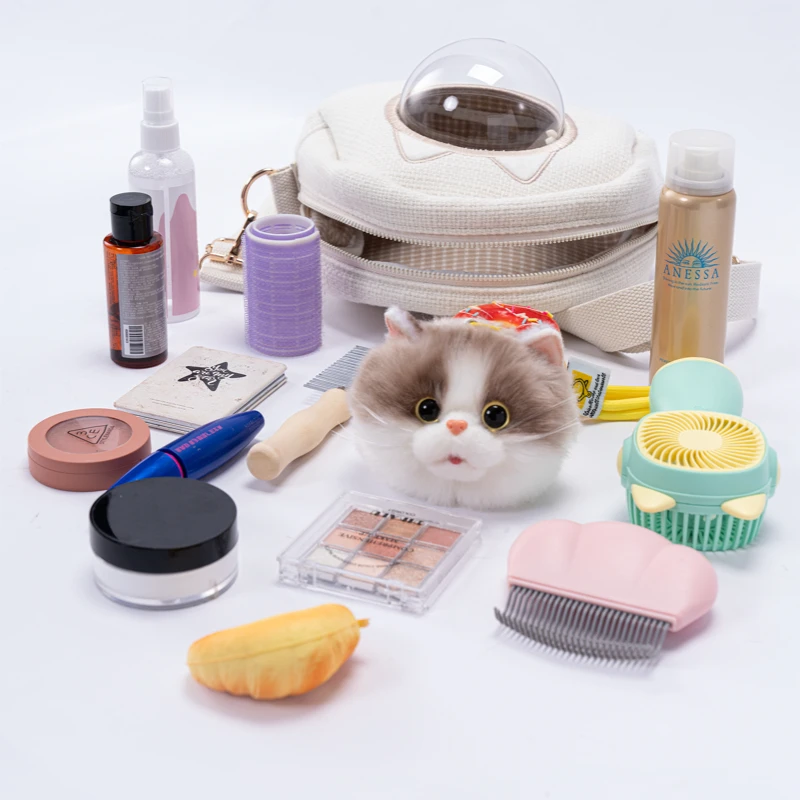 DUPAN 2026 New Cute Cat Head Pendant Backpack Women Large Capacity Multi-Function Daily Use One Shoulder Zipper Handbag