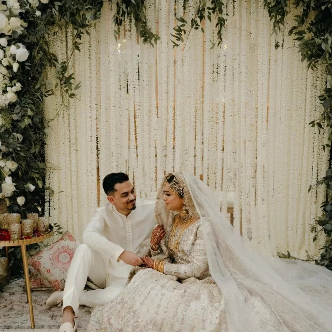 Flower Nikah Pardha Islamic Wedding Pakistani Bride Groom Partition Curtain  Eid South Indian Wedding Decor Jasmine Backdrop - Main Image