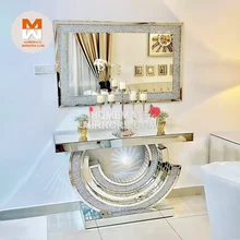 Hot Crushed Crystal Diamonds Mirrored CC GG shaped Console Table with Wall Mirror Set for Living Room