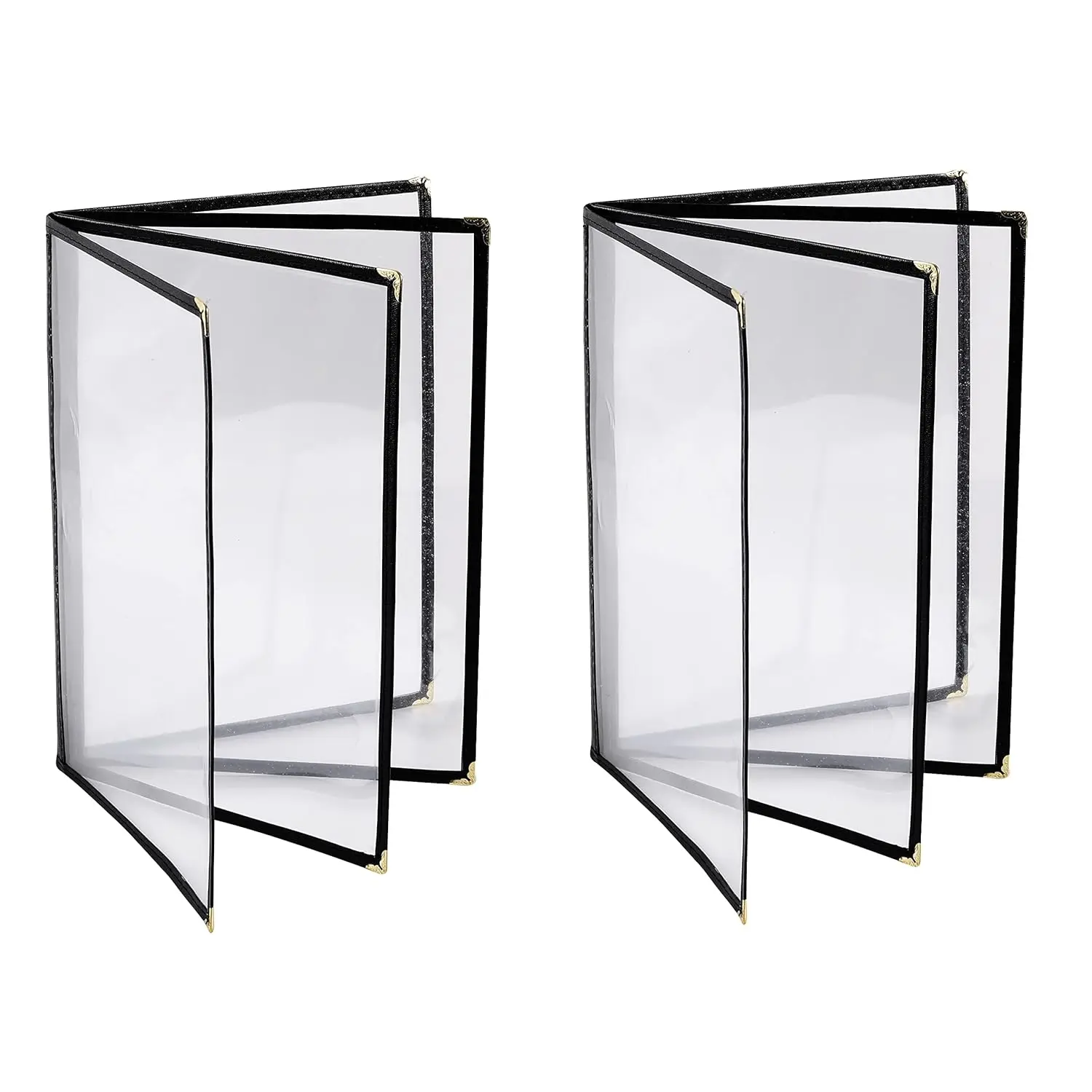 Durable Transparent PU Leather Menu Sleeve 4-Page 8-View A4 Size Restaurant Menu Cover for Hotels