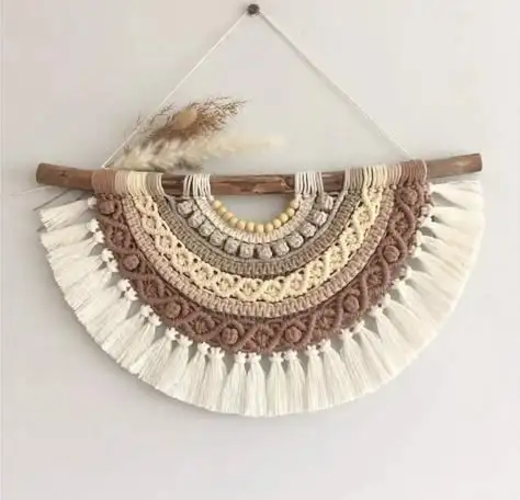 Handcrafted Macrame Wall Hanging Distinctive Home Decor Piece Featuring Sculptural Knots Patterns Wooden Boho Modern Design