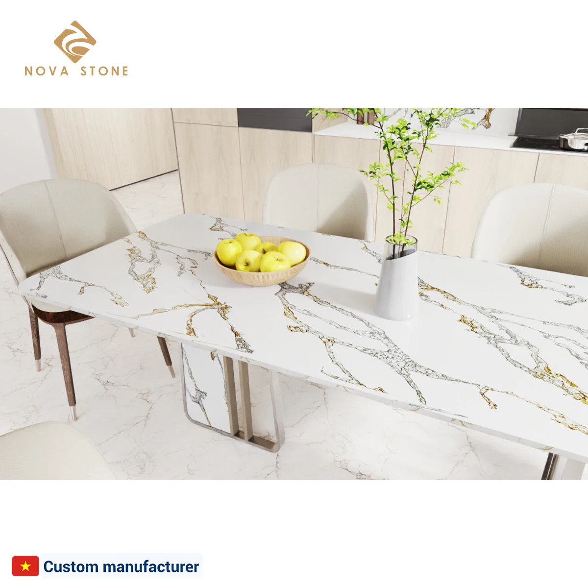 Buffet Quartz Dining Table Custom Seater High End Long Premium