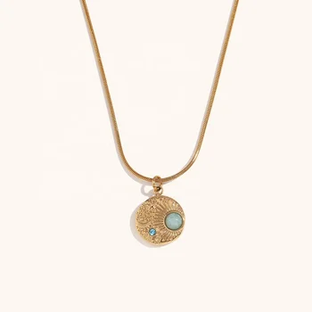 Dingran New Arrival High Quality Snake Chain Necklace Stainless Steel Gold Plated Engrave Zircon Pendant Necklaces