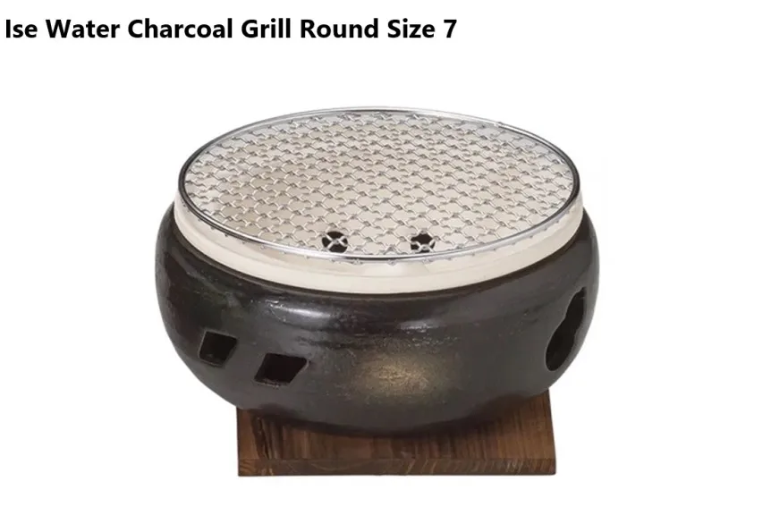 Japanmade Ceramic Hibachi Grill Konro With Wooden Base And Mesh Water