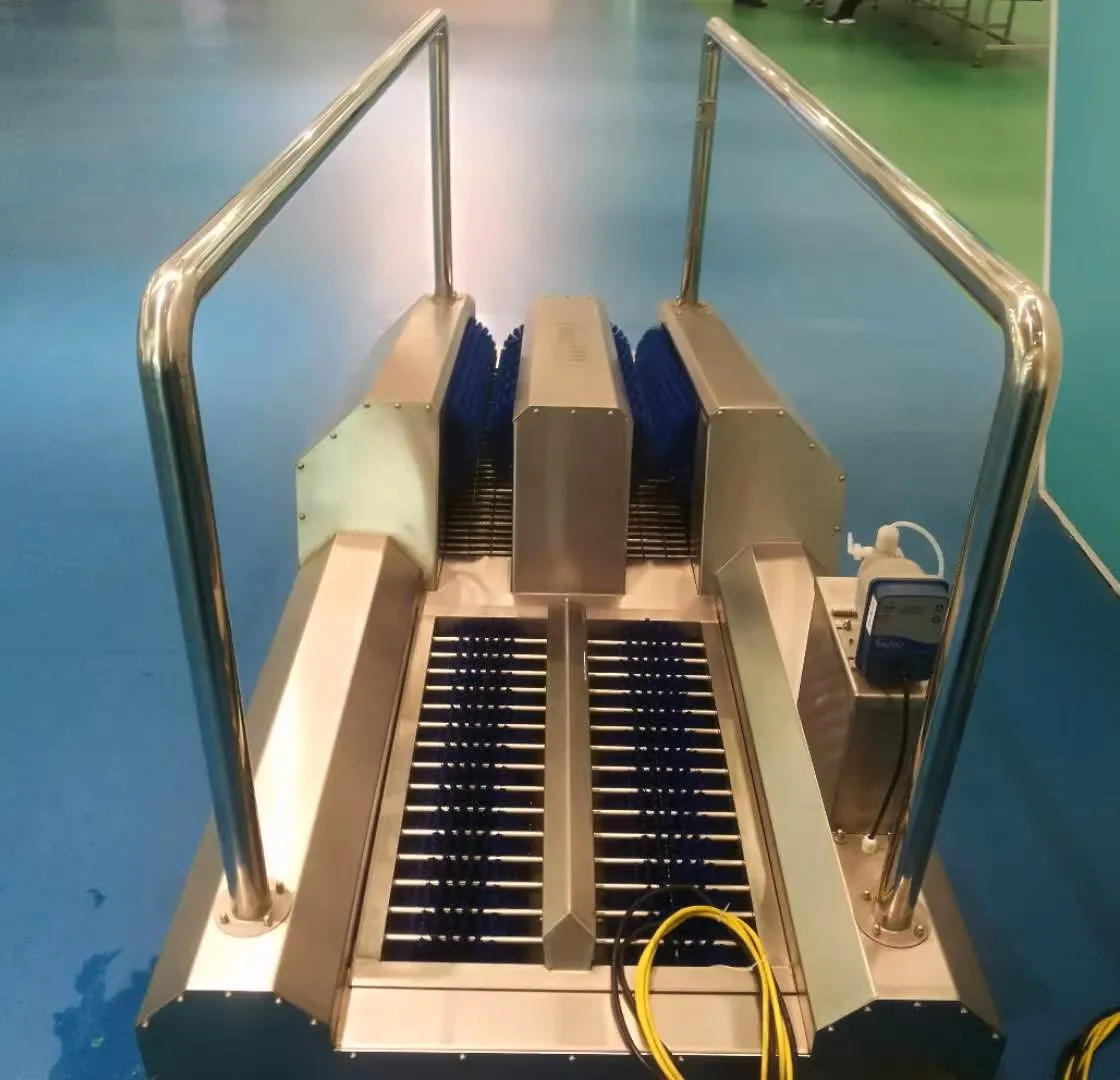 Stainless steel boot cleaning machine for worker hygiene and food safety control in slaughterhouses