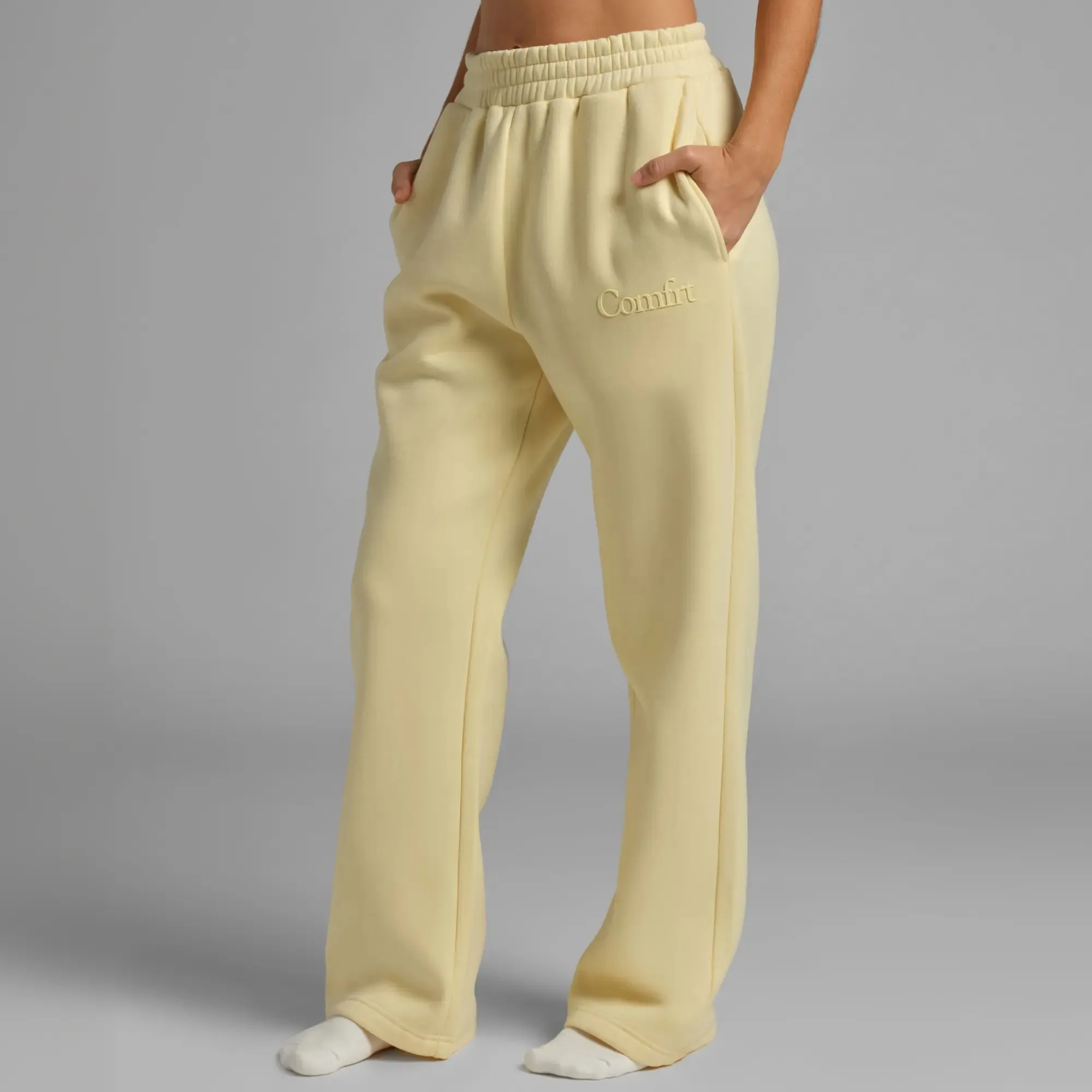 Comfrt Cream Minimalist Sweatpants Front View