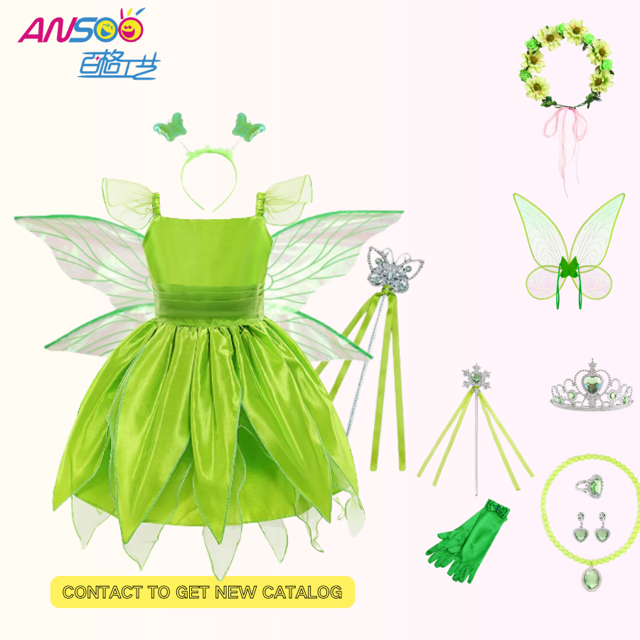 Kids Green Fairy Dress Tinkerbell Princess Halloween Costume for Girls :  CE, BV, ISO certified options available for bulk orders
