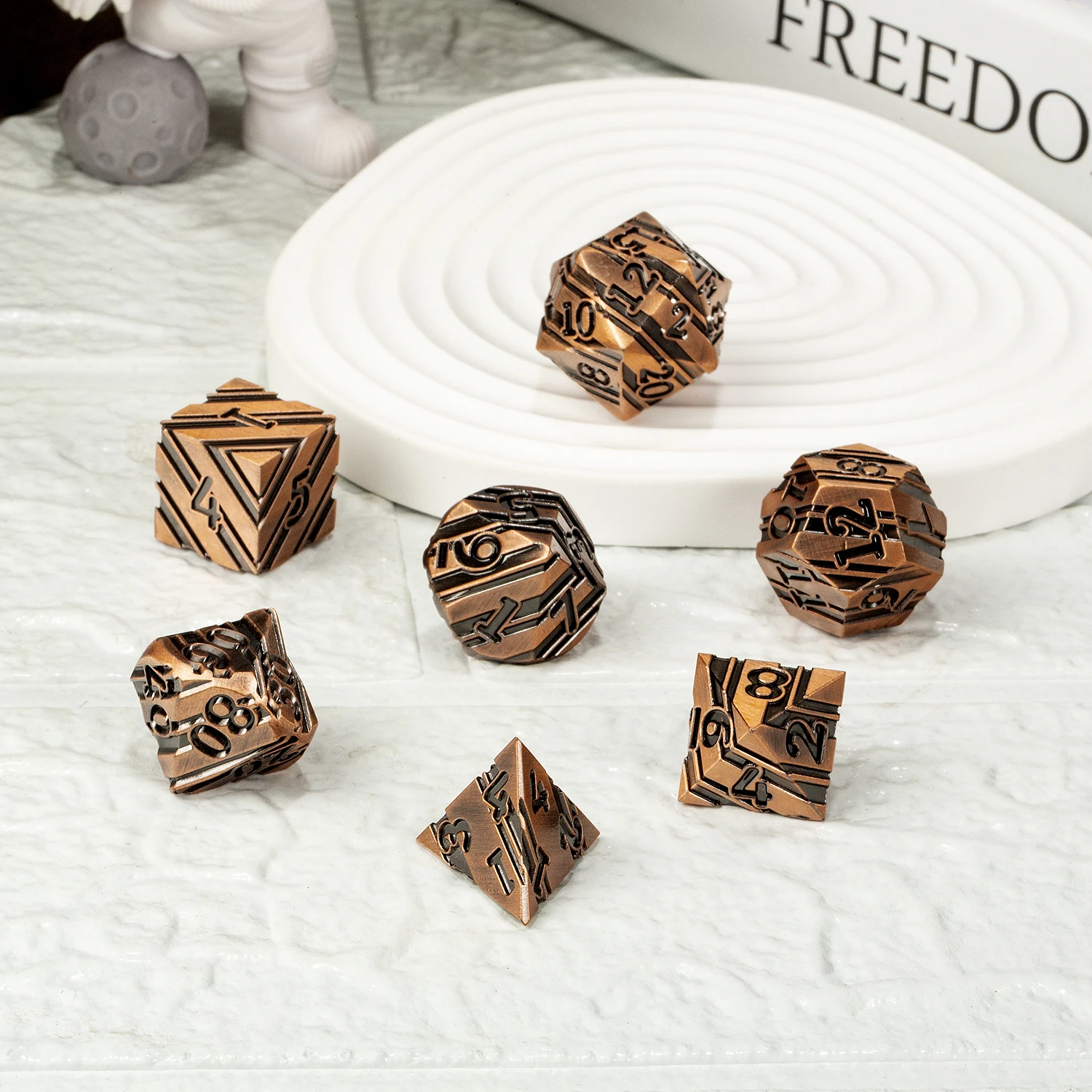 Factory Wholesale Stripe Metal Dice Set,7 Pcs Zinc Alloy Dnd Dice Set