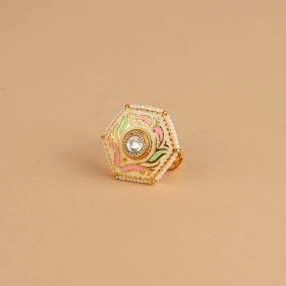 Latest Handmade Export Quality Gold Plated Antique Meenakari Finger Ring Classic Fashion Rings