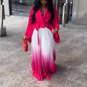 Women Clothing Wholesale Fashion Gradient Two-Piece Sets 2025 Autumn New Style Lace-Up Outer Pleated Dresses Set