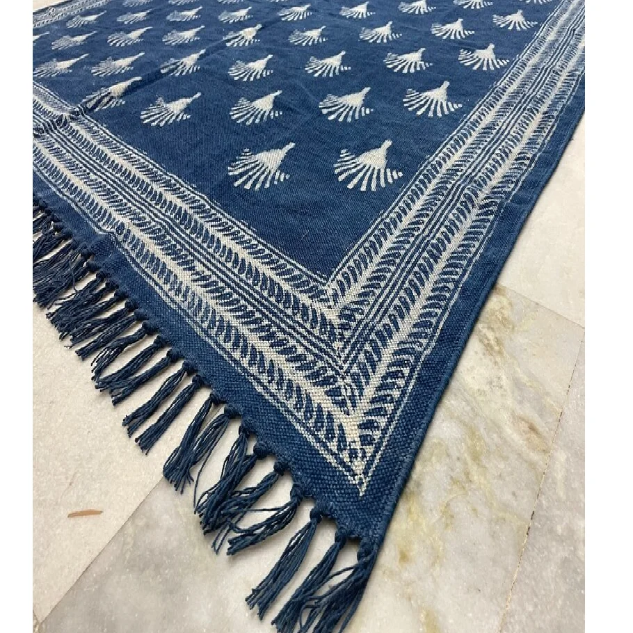 Indian Embroidered Area Rug 5x8 Ft Dari Rug Handmade Indigo Blue Rug store Home Décor Outdoor Carpet Rug Turkish Kilim Rug Cotton Floor Rug