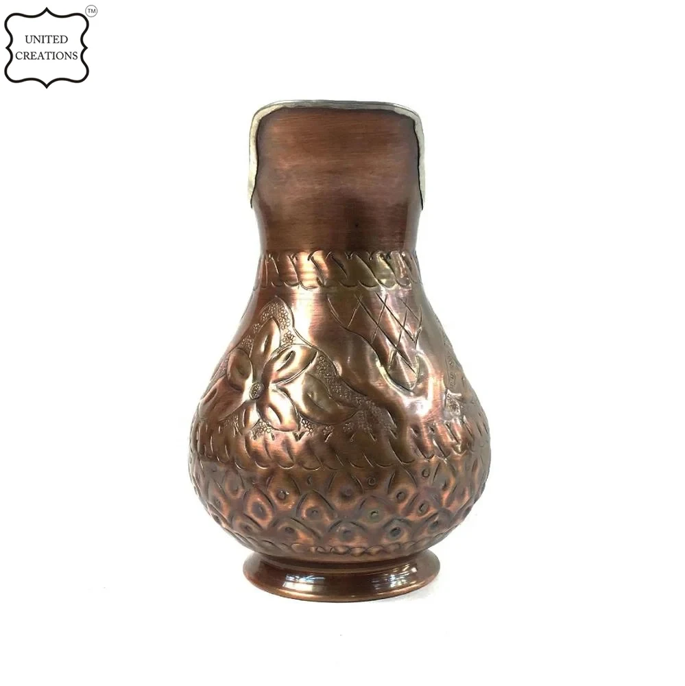 Antique Embossed Handcrafted Copper Water Pitcher for Restaurants Home Antique Copper Pitcher Water Metal Pitcher