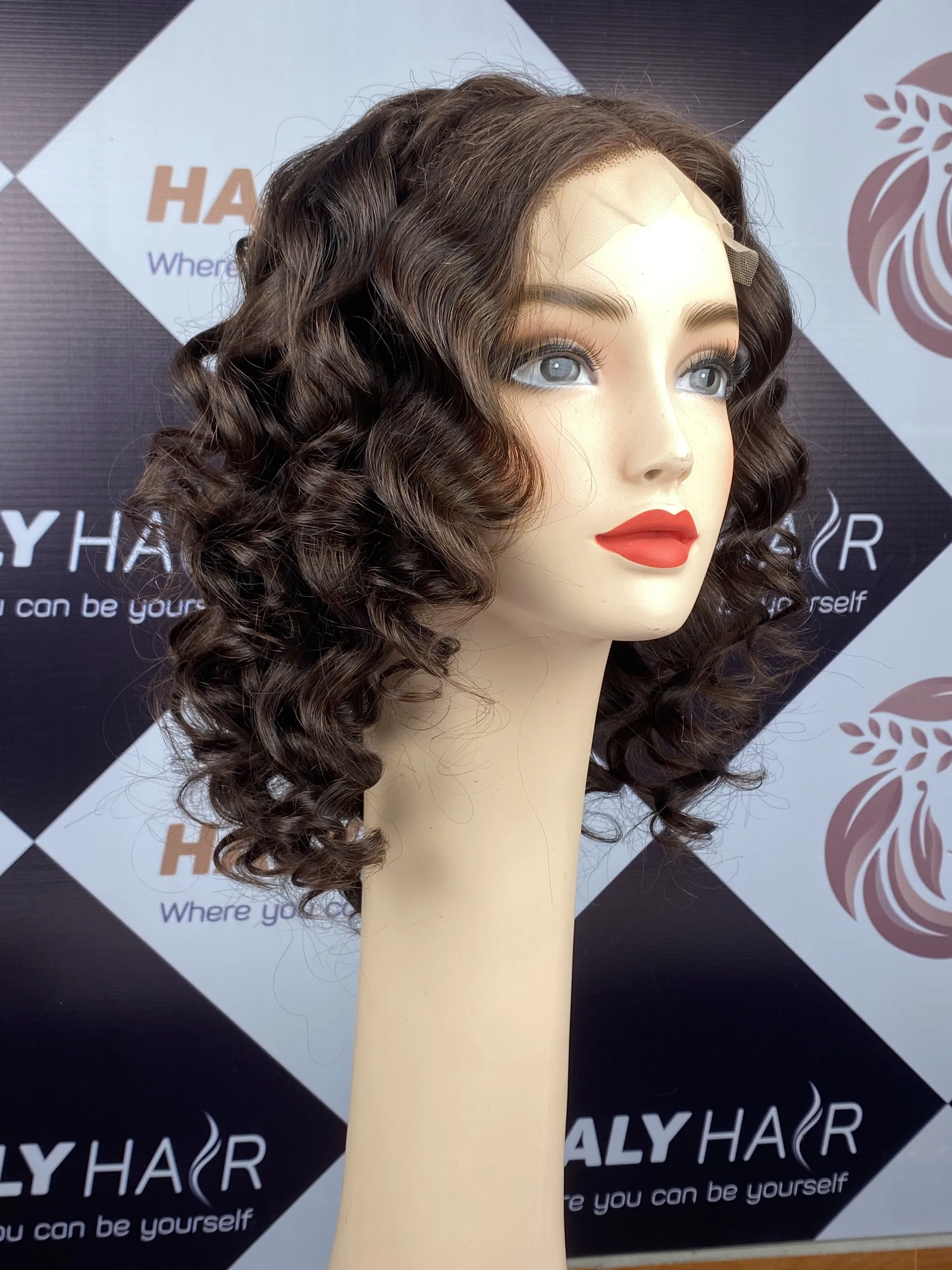 Hot Trend Dark Brown Curly Human Hair Wigs Super Double Drawn Hair 16 Inch Best Human Extensions 9109