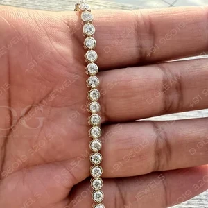 Classic Yellow Solid Gold Tennis Bracelet Lab Grown Diamond Bezel Bracelet with Diamond Bezel Elegant and Stylish