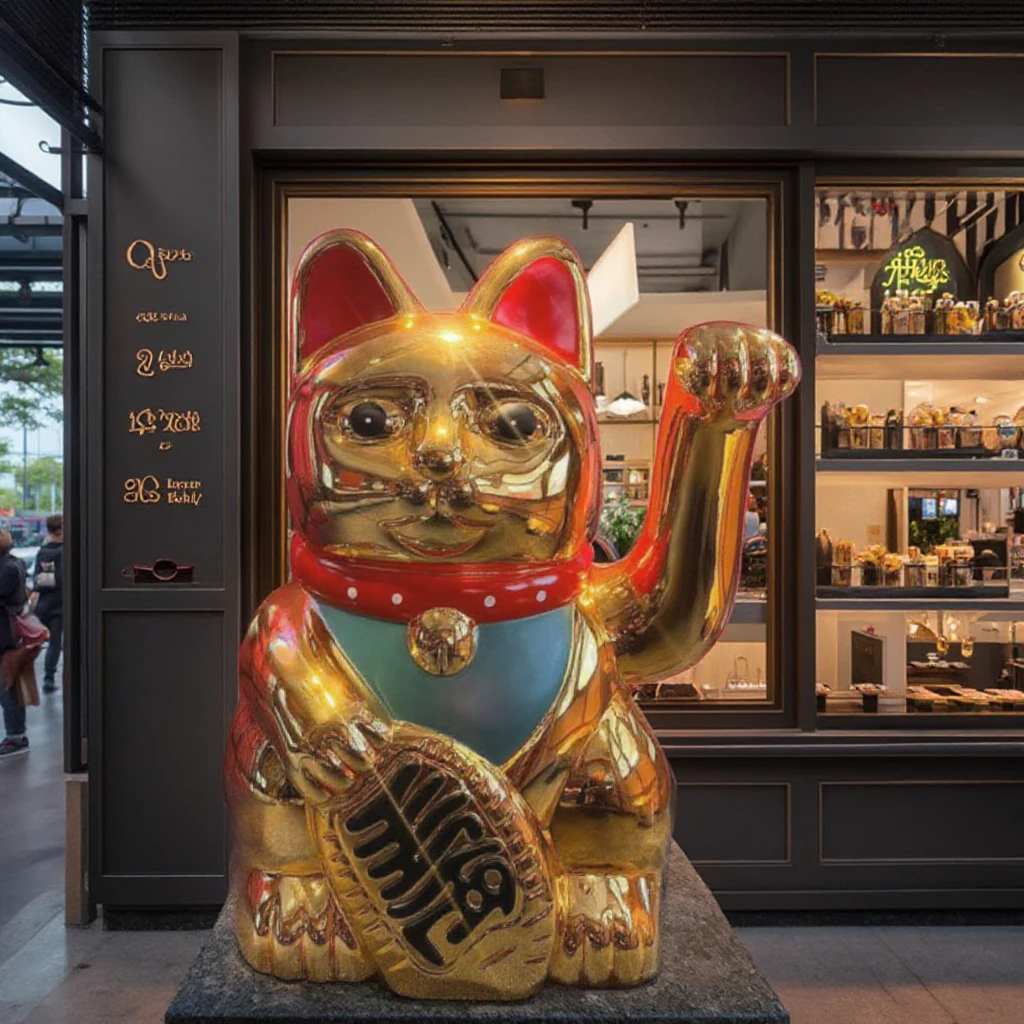 Lucky Fortune Cat Sculpture - FRP Fiberglass Resin Animal Statue for Hotel/Mall Entrance Decoration