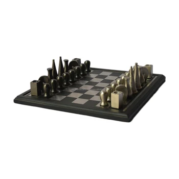 Brass Metal Luxury Chess Pieces & Board Combo Set in Shiny