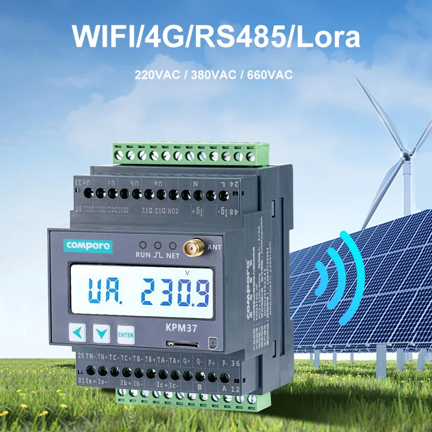 MQTT Smart 3-Phase Energy KWH Meter Monitor WIFI Connectivity Power Meter with CT Type