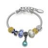 Bracelet délicat pour femme en laiton plaqué or blanc 18 carats bleu