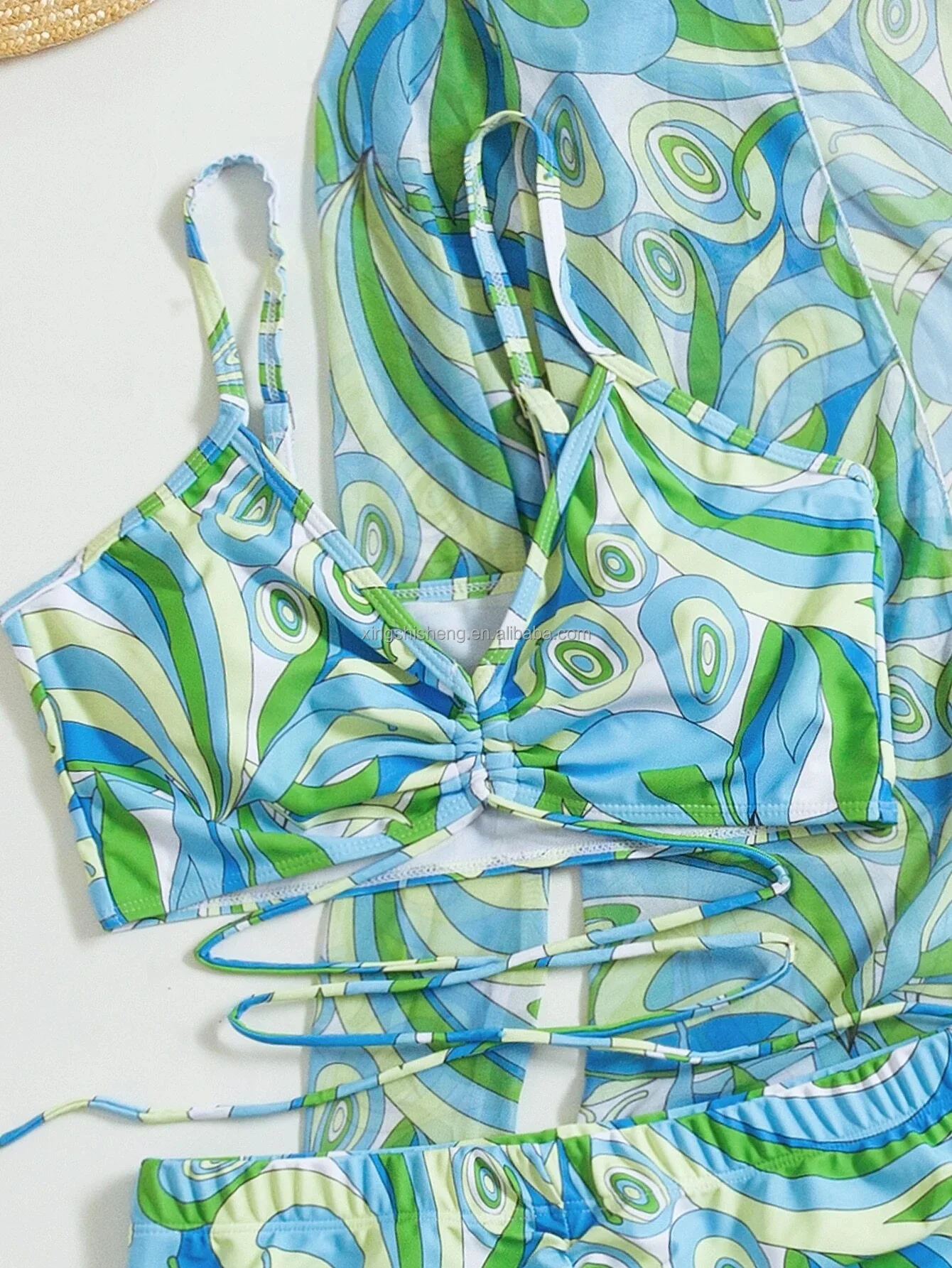 EROTISSCH Black & Green Printed Beachwear Set - Crop Top & Pants Cover-Up For Women & Teens - View #4
