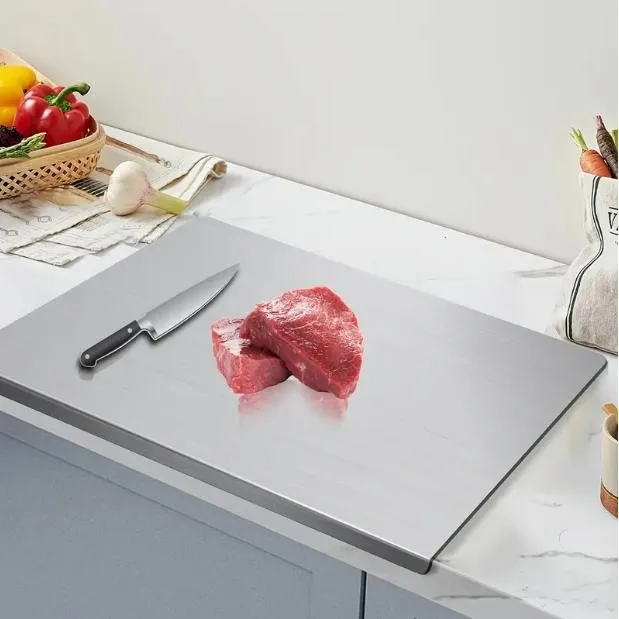 Stainless Steel Board with Meat and Knife